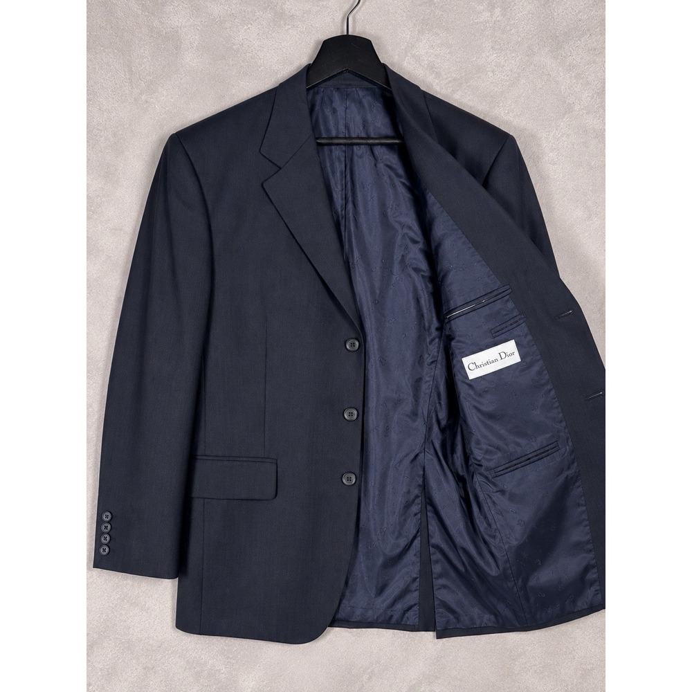 Christian Dior Blazer Mens 52 Navy Blue Wool 3 Button Suit Jacket Tailored